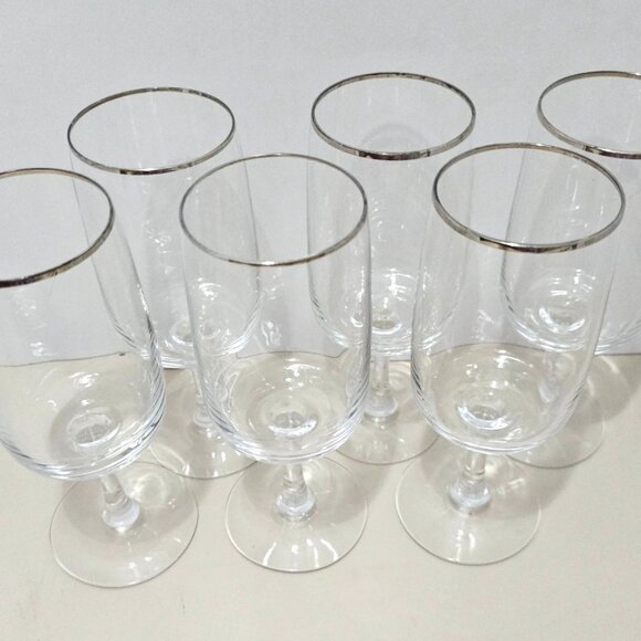 6 Fostoria Announcement Platinum Water Glasses 7.25" silver rim 1970s - Picture 2 of 8